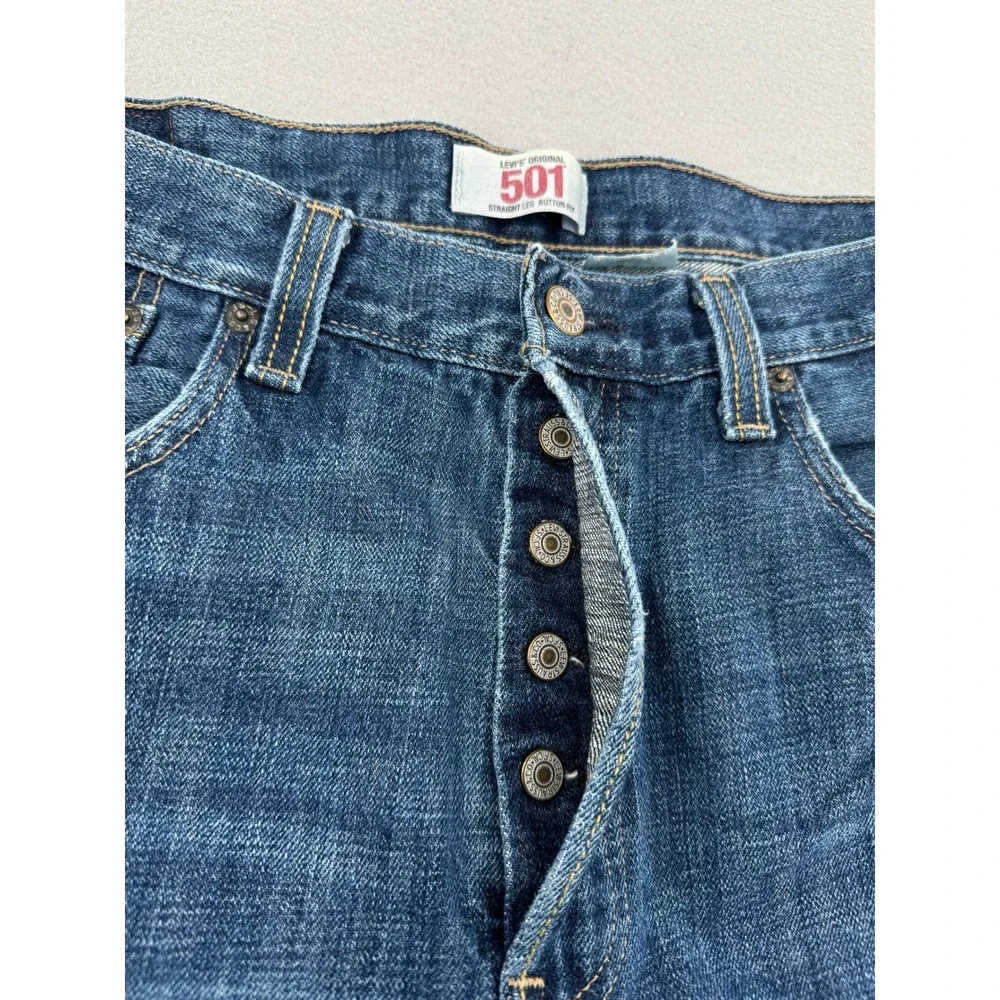 Y2K Levis 501 Mens Straight Leg Button Fly Blue Denim Jeans 34x32 August 2009